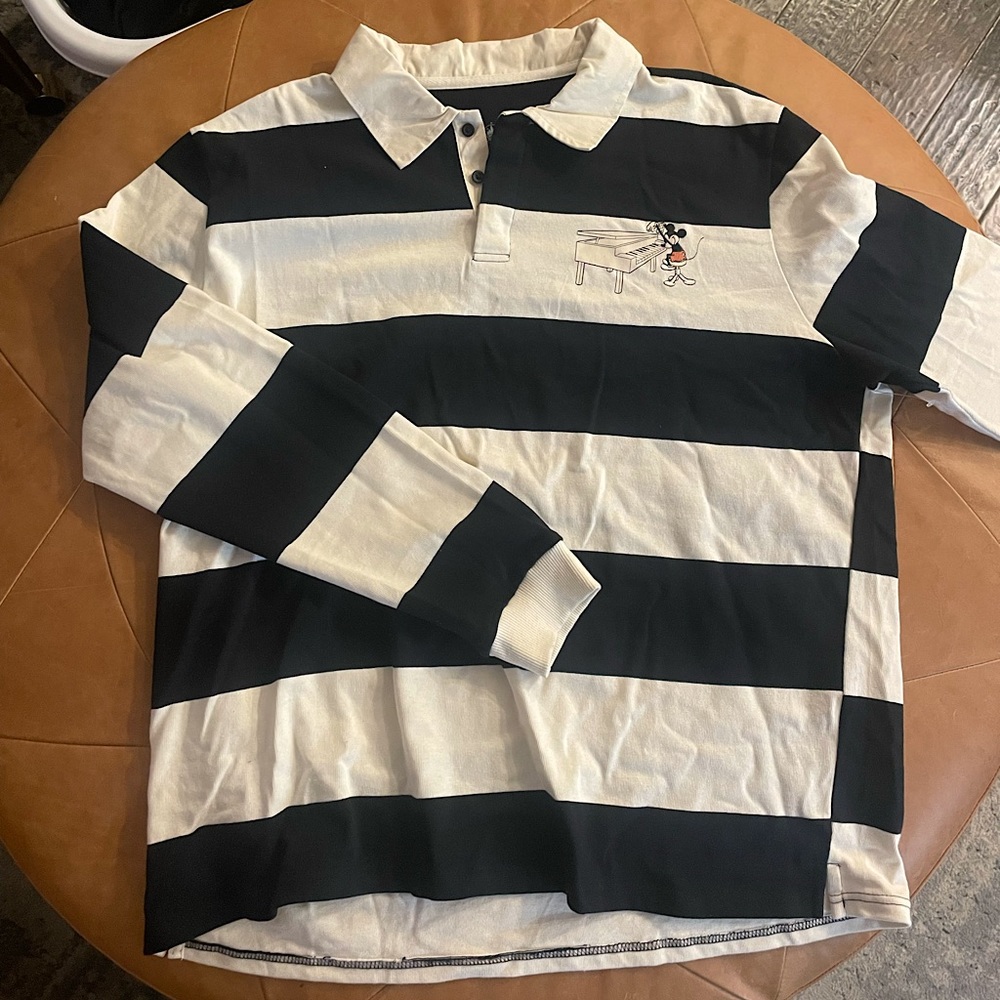 XL Black and White Striped Disney Rugby Shirt